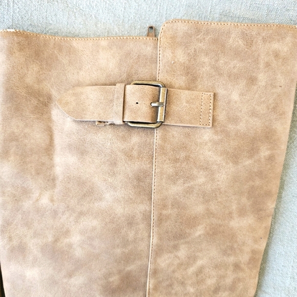 JustFab Ramonia Heeled Boot 9.5W Taupe Camel 3.5" Heel Zip Knee Winter Excellent - Picture 4 of 11